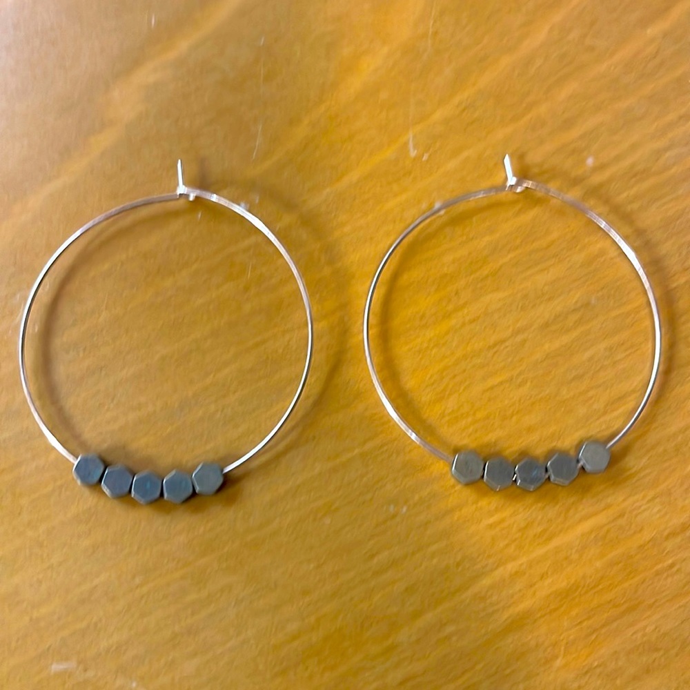 Natalie Borton bronze gold hoops 2” hexagon metal beads